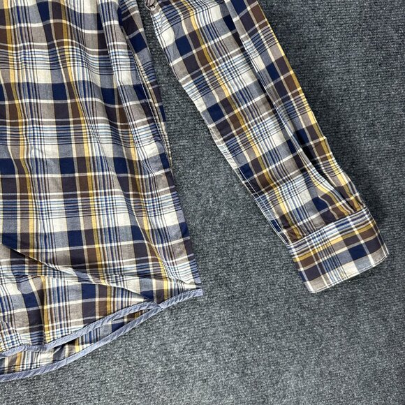 Ben Sherman Shirt Mens Large Button Up Blue Gray Yellow Plaid Cotton Pocket - Picture 3 of 9